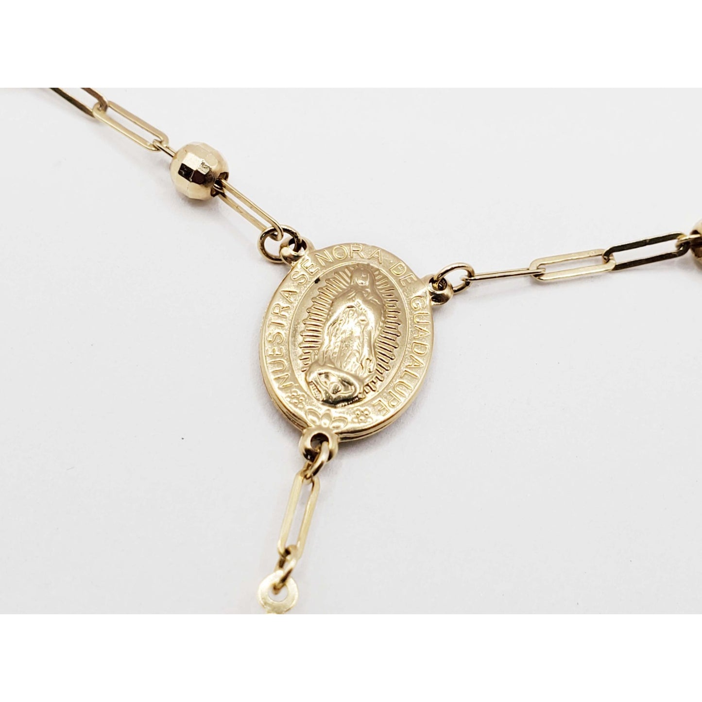 Religious Rosary Bead Necklace Lady of Guadalupe 14k Gold