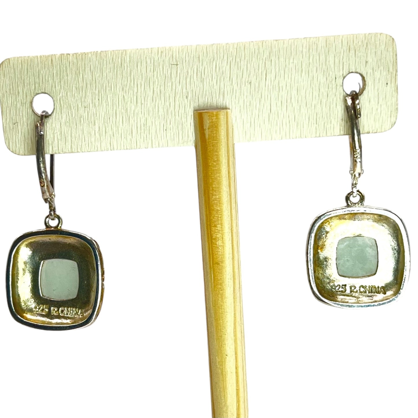 Ross Simons Sterling Silver Mint Jade Square Dangle Drop Earrings Chic Designer