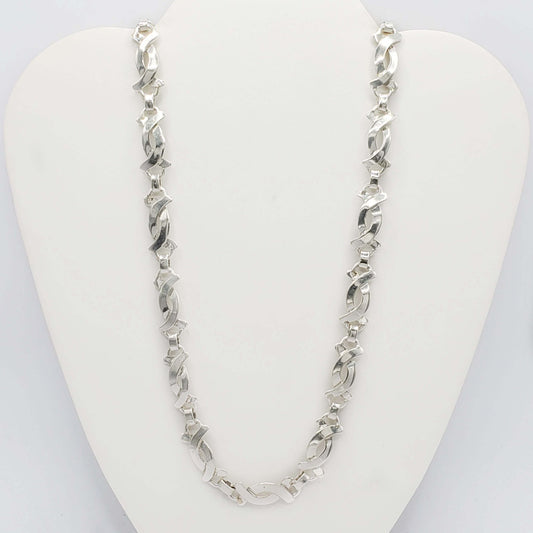 Antique Taxco Mexico 11mm Interwoven Style Chain Necklace Sterling Silver 20"