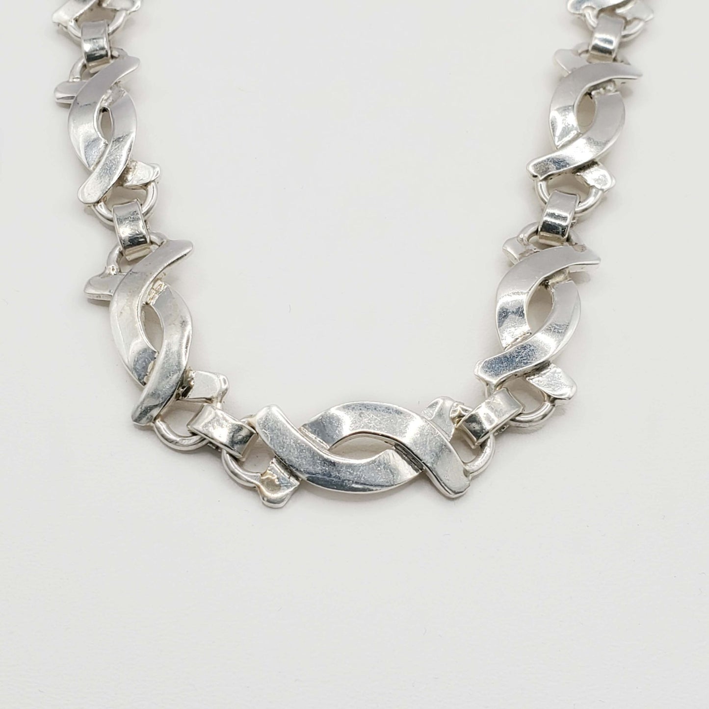 Antique Taxco Mexico 11mm Interwoven Style Chain Necklace Sterling Silver 20"