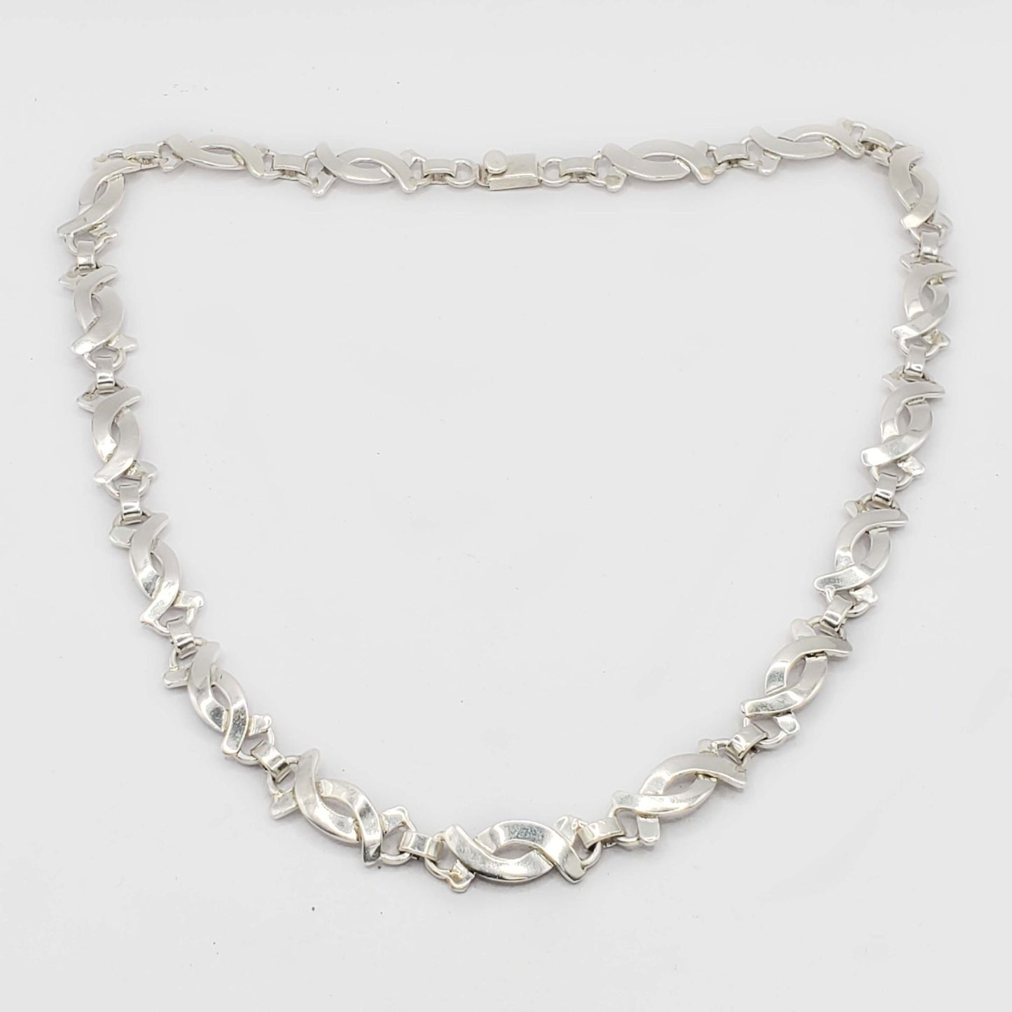 Antique Taxco Mexico 11mm Interwoven Style Chain Necklace Sterling Silver 20"