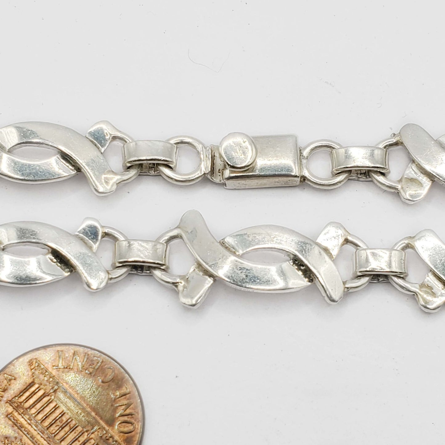 Antique Taxco Mexico 11mm Interwoven Style Chain Necklace Sterling Silver 20"