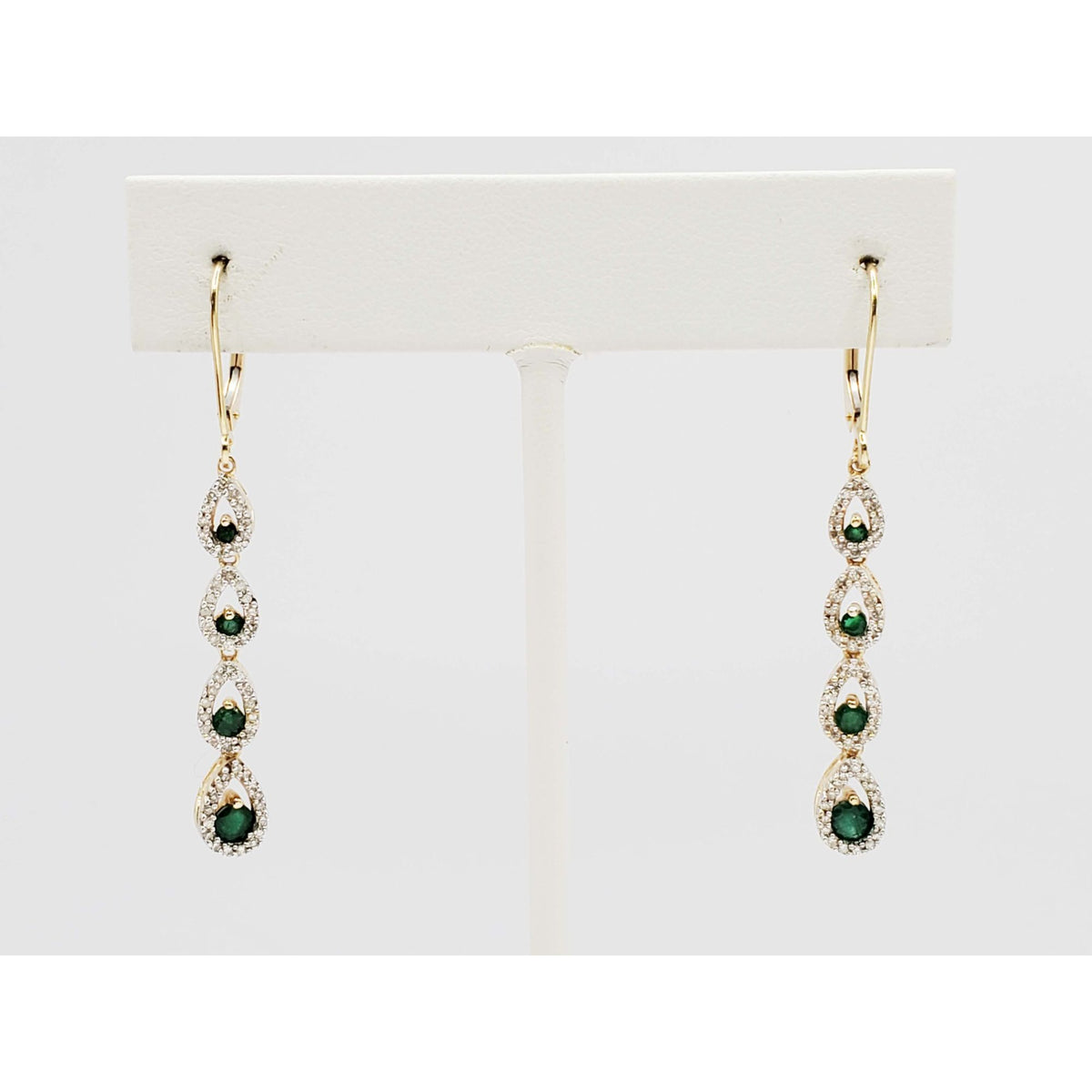 Natural Emerald & Diamond Chandelier Style Dangle Earrings 14k Gold
