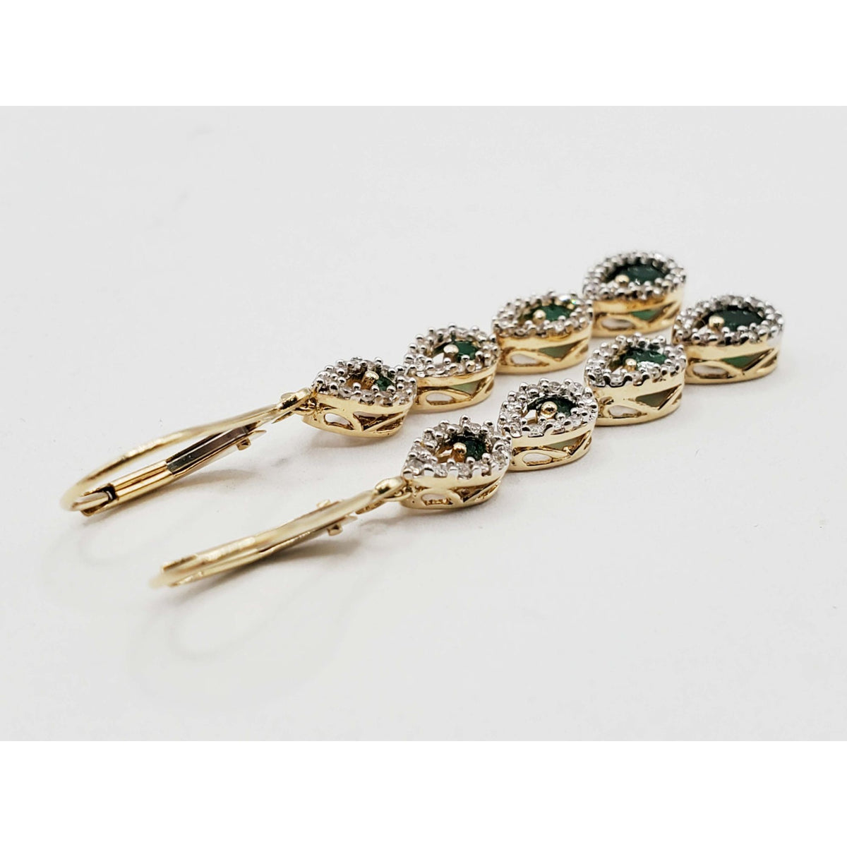 Natural Emerald & Diamond Chandelier Style Dangle Earrings 14k Gold