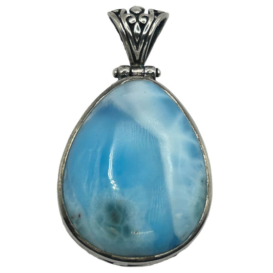 Vintage 925 Sterling Silver and Teardrop Cut Larimar Necklace Pendant