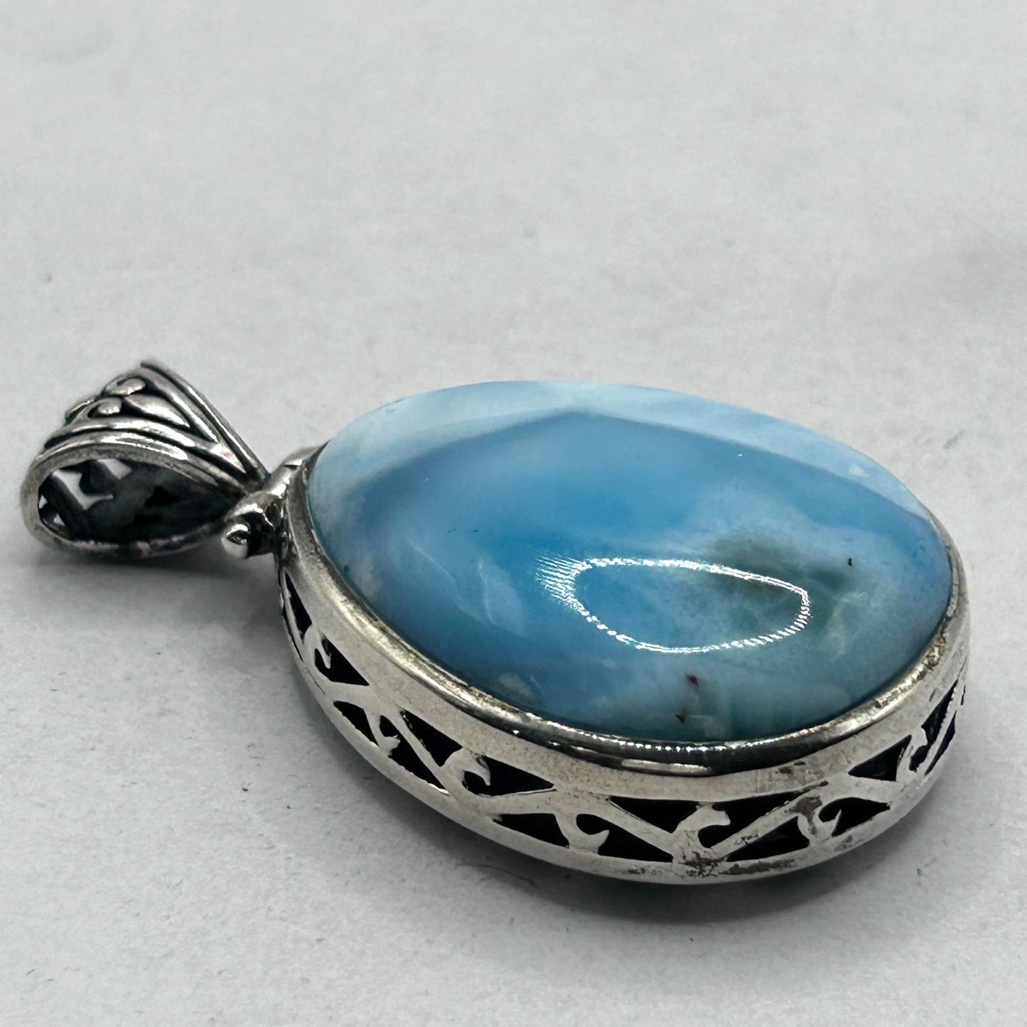 Vintage 925 Sterling Silver and Teardrop Cut Larimar Necklace Pendant
