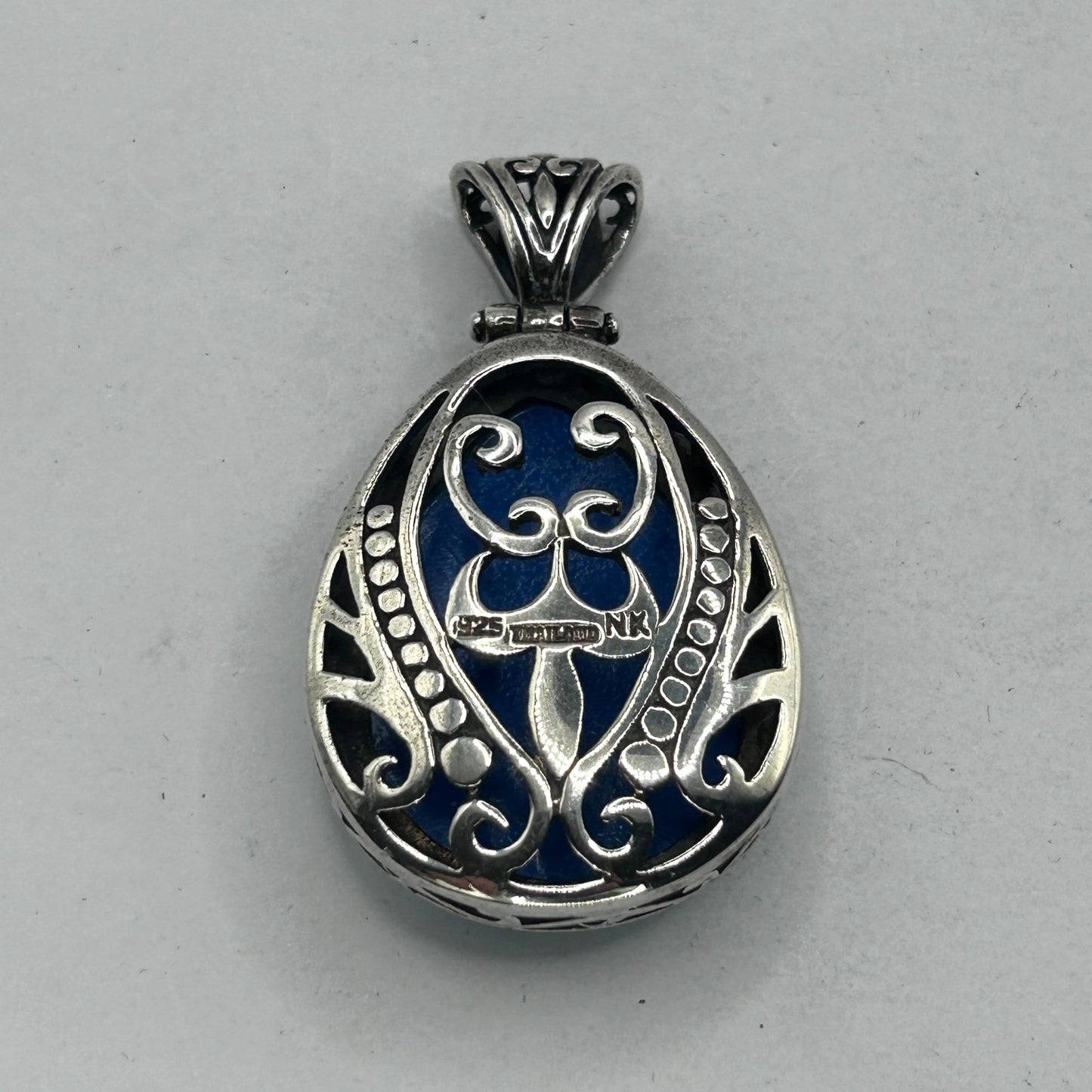 Vintage 925 Sterling Silver and Teardrop Cut Larimar Necklace Pendant