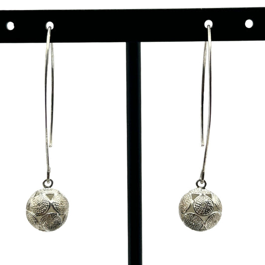 925 Sterling Silver Filigree Ball Dangle/Drop Hook Earrings