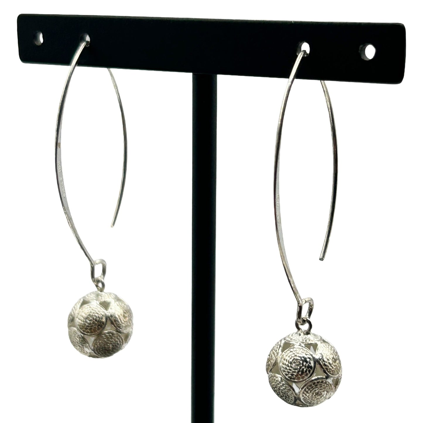 925 Sterling Silver Filigree Ball Dangle/Drop Hook Earrings