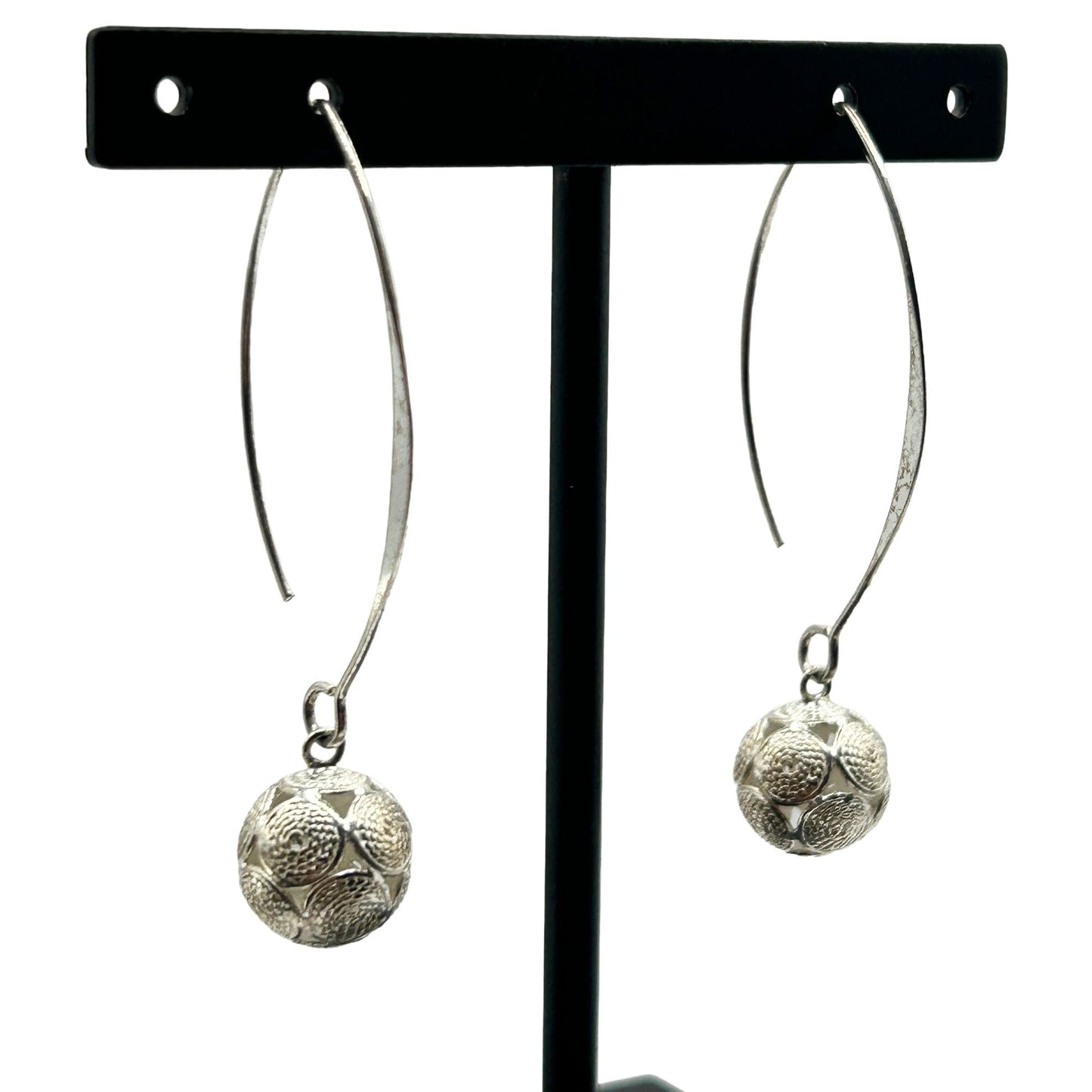 925 Sterling Silver Filigree Ball Dangle/Drop Hook Earrings