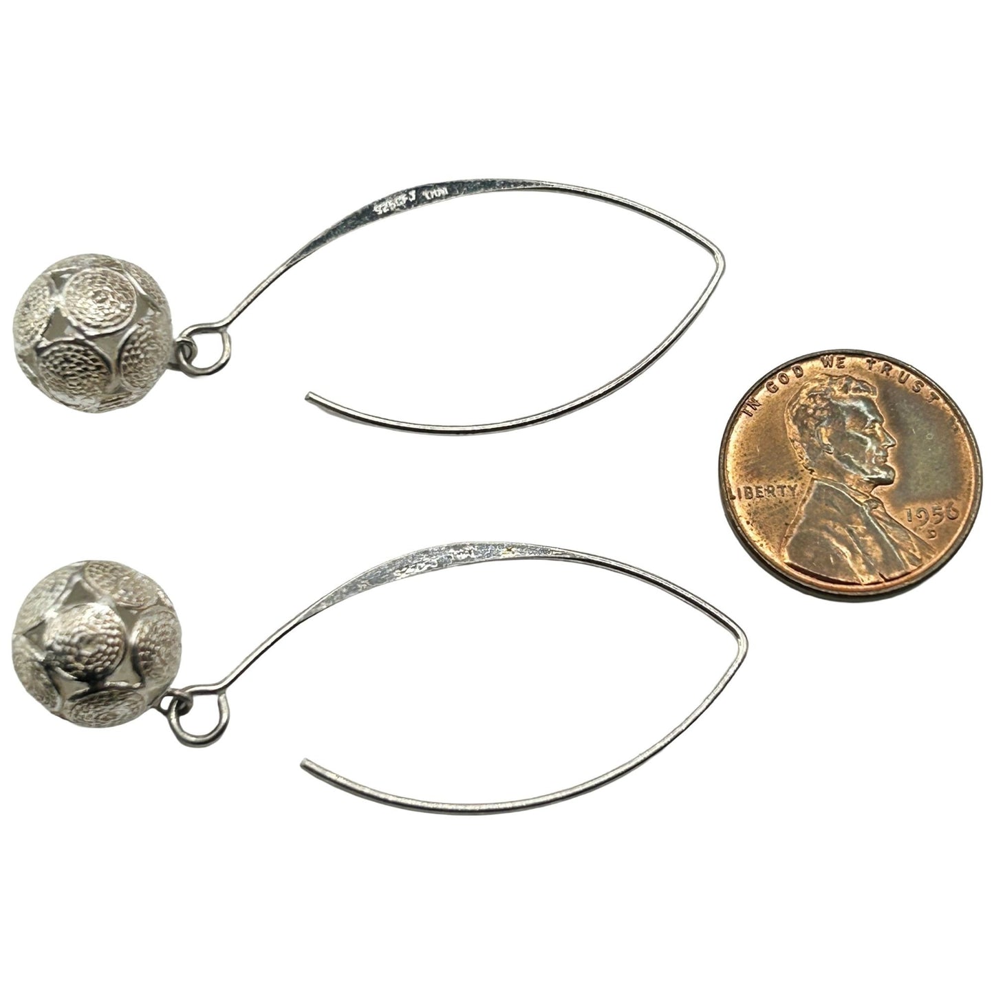 925 Sterling Silver Filigree Ball Dangle/Drop Hook Earrings