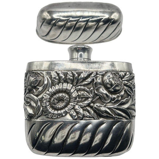 Antique Derby Silver Co. Silver Plate Flask with Original Screw Off Cap and Lid