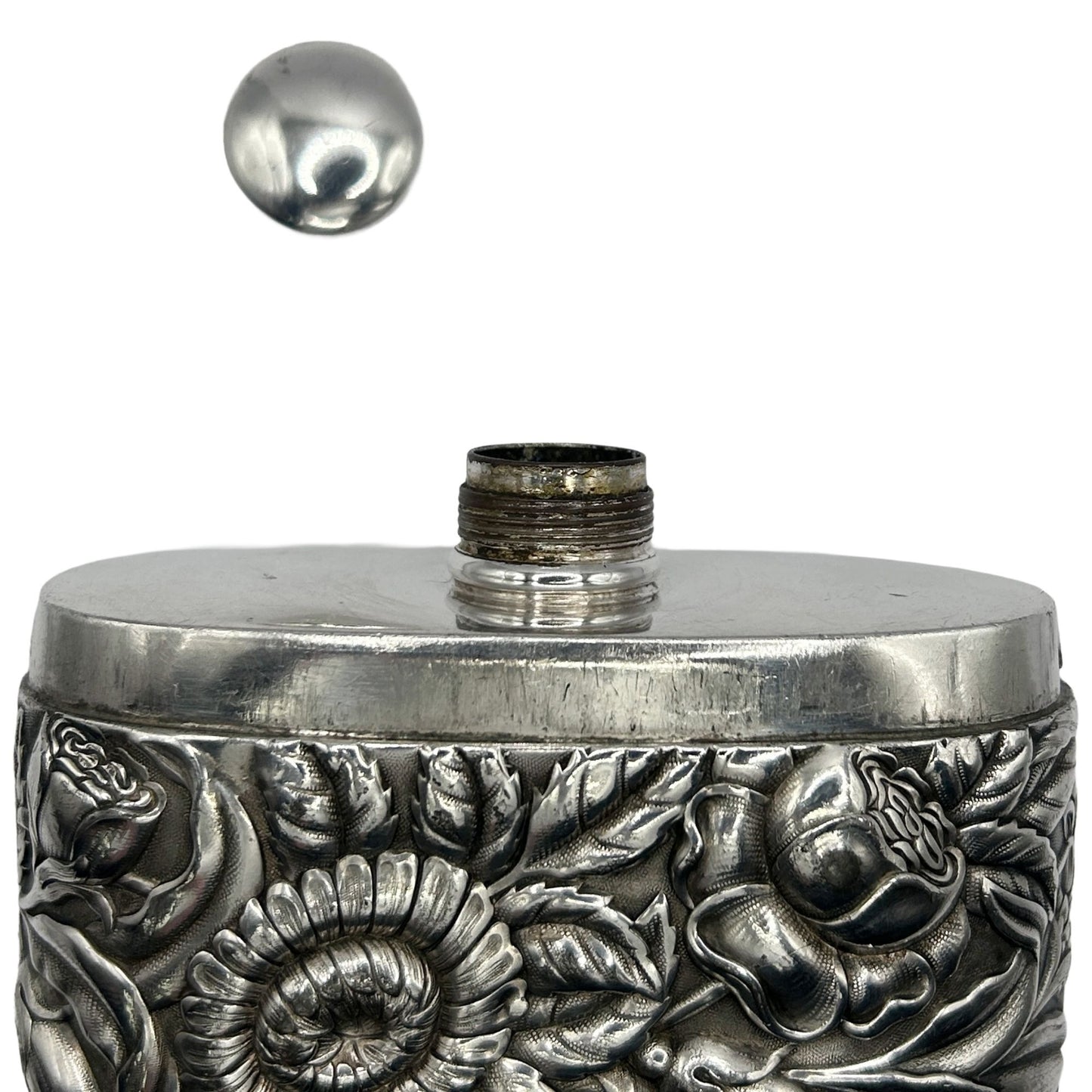 Antique Derby Silver Co. Silver Plate Flask with Original Screw Off Cap and Lid