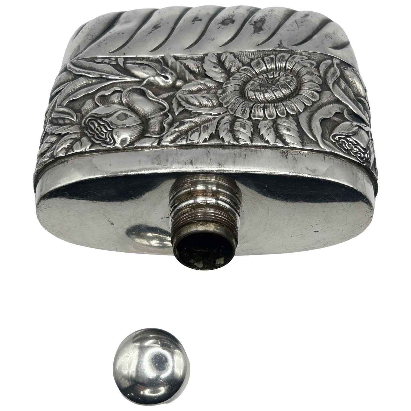 Antique Derby Silver Co. Silver Plate Flask with Original Screw Off Cap and Lid