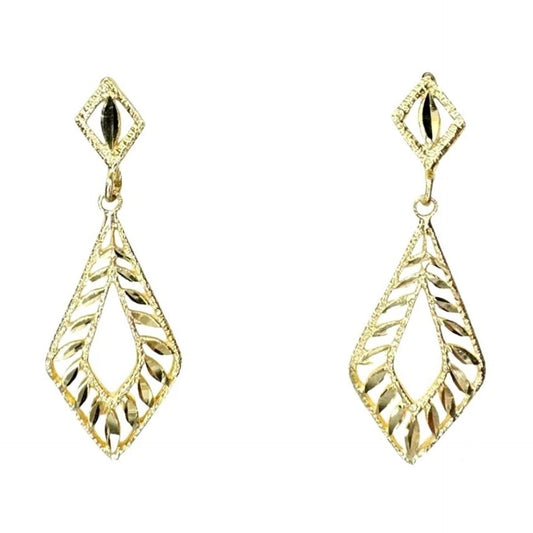 14K Gold Filigree Diamond Cut Dangle Drop Earrings