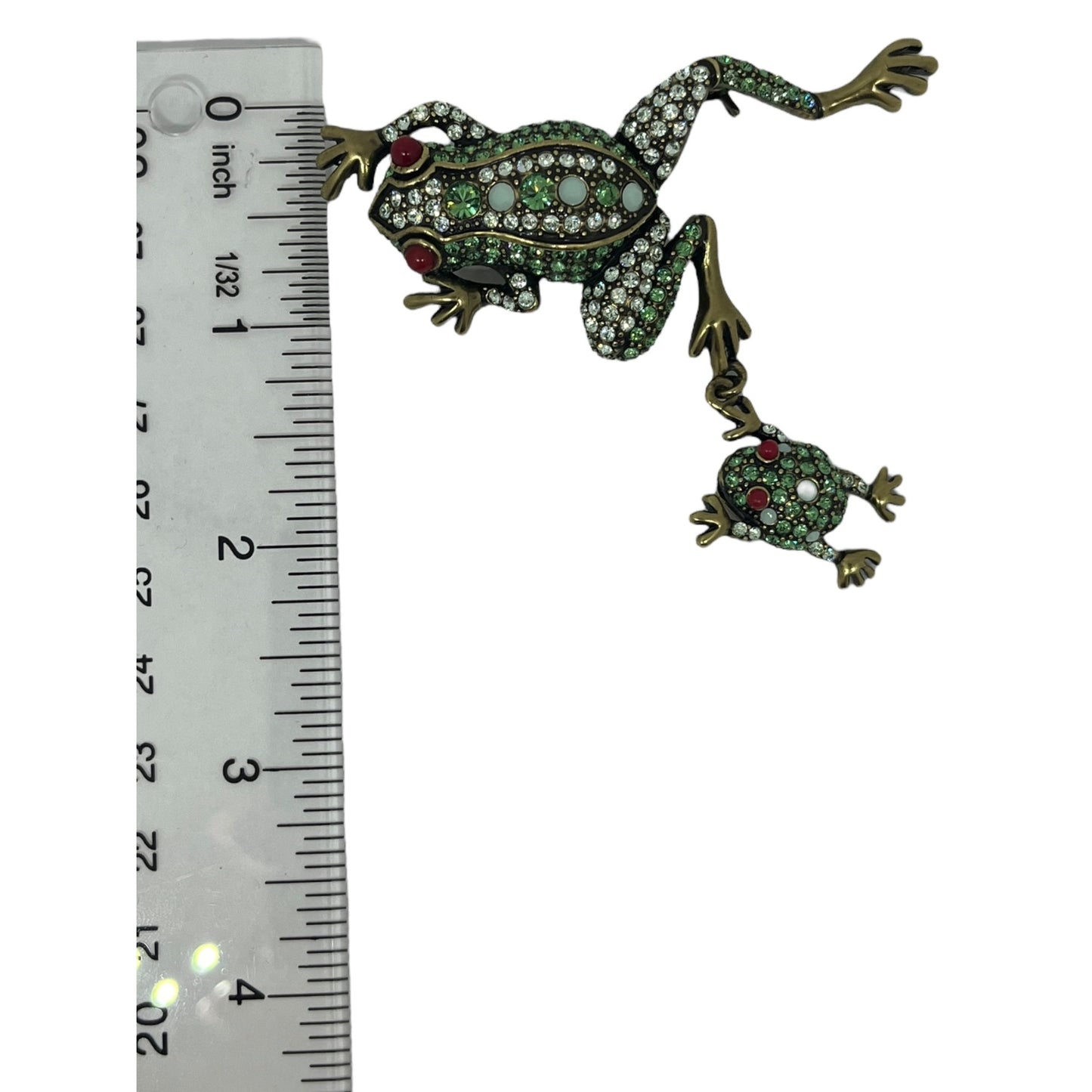 Heidi Daus Hanging By My Toads Crystal Frogs Figural Brooch Pin Bronze Tone