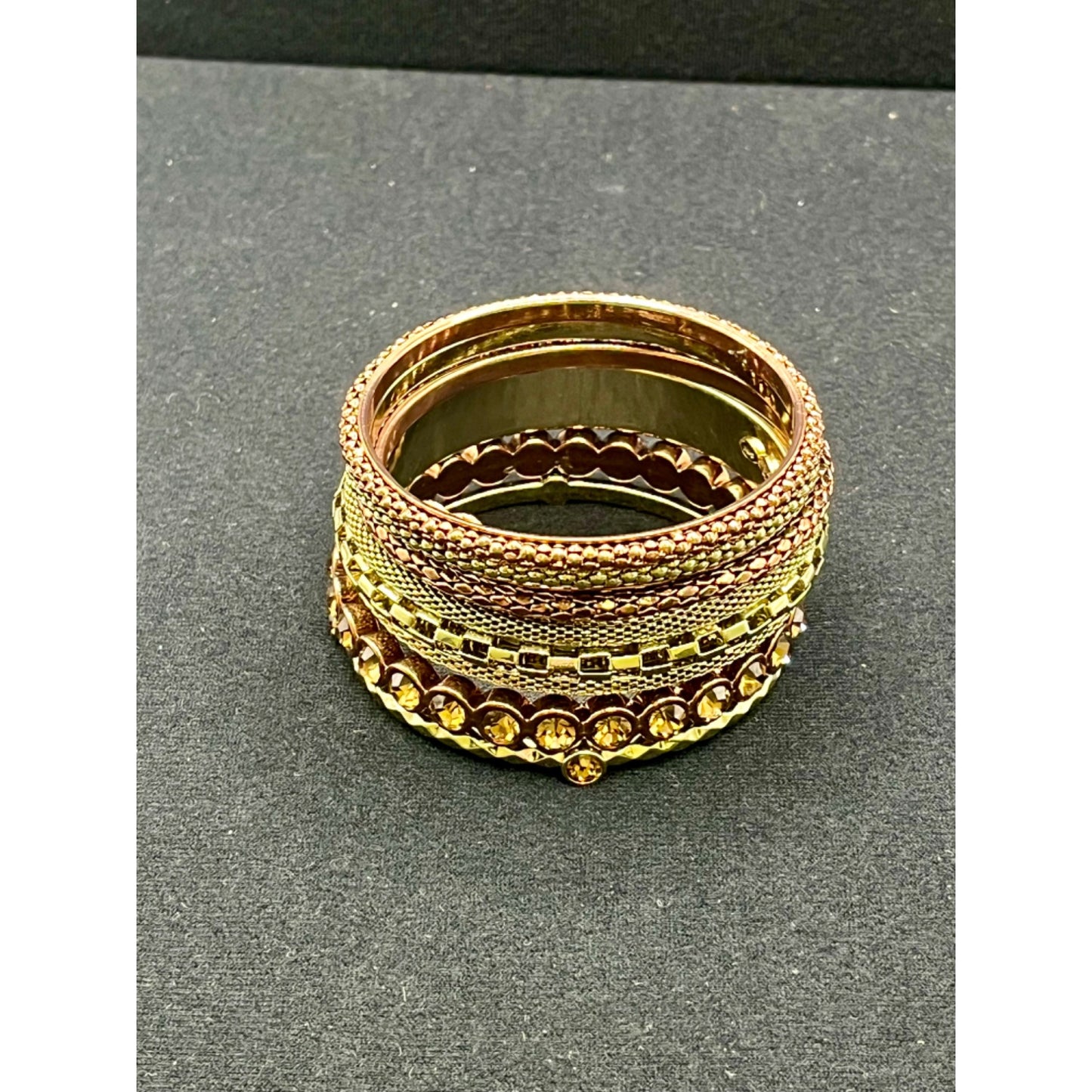 R.J. Graziano Gold Bronze Tone Metal Bangle Bracelets Set of 6 Mesh Mod Textured