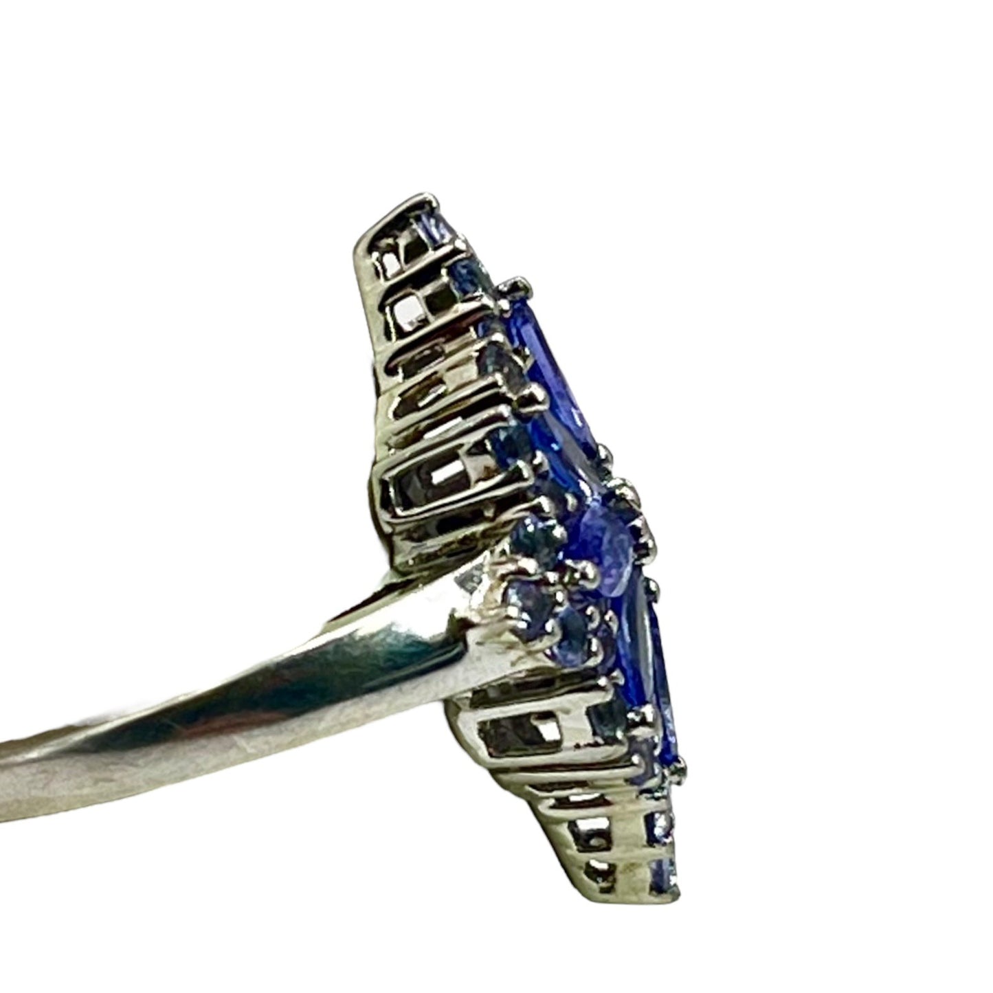 925 Sterling Silver Tanzanite Flower Burst Sz 8 Ring Cluster Statement Cocktail