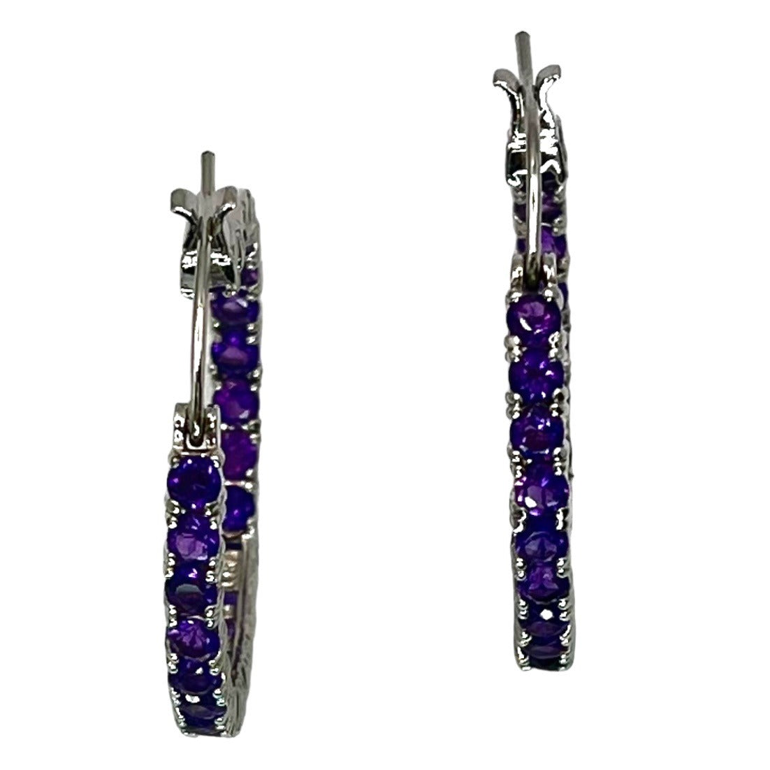 925 Sterling Silver Amethyst Inside Out Hoop Earrings Colorful Statement Purple