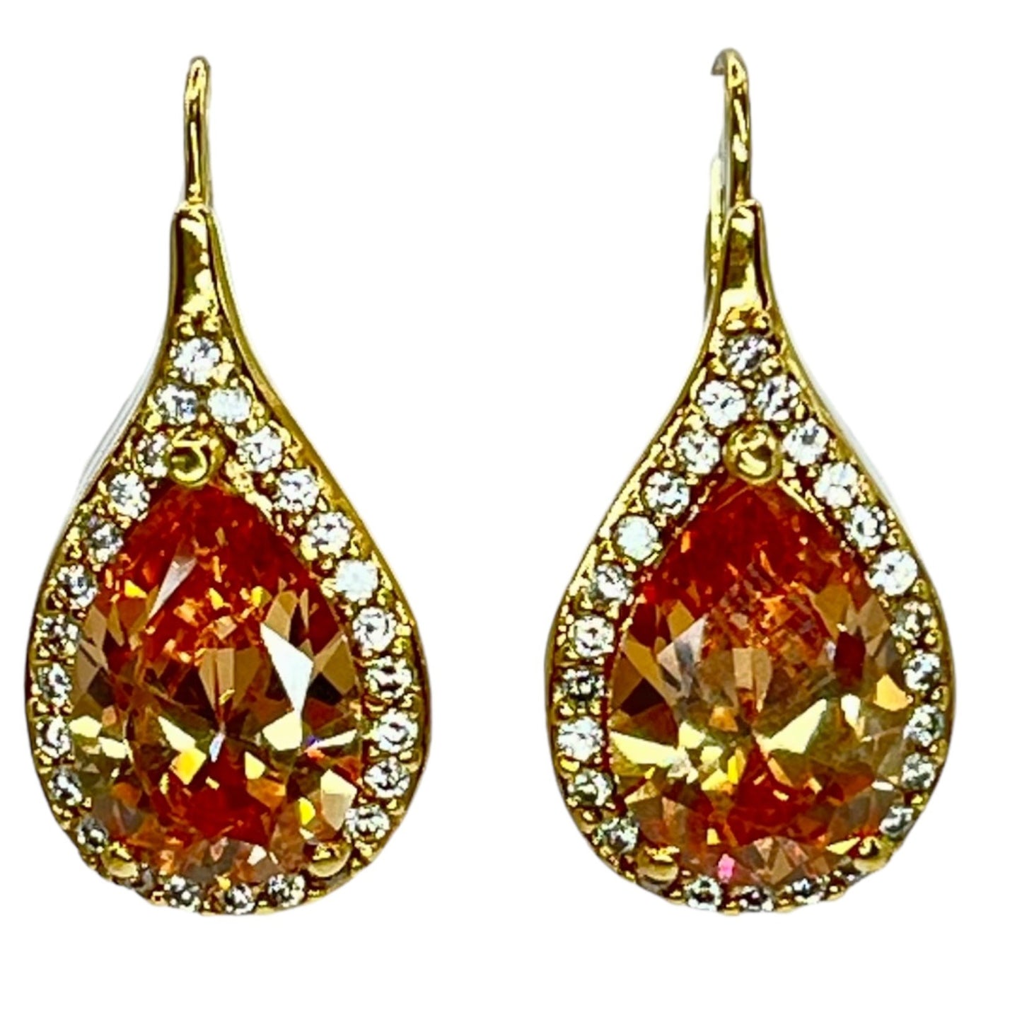 SETA Citrine Cubic Zirconia Teardrop Gold Tone Dangle Drop Earrings Colorful