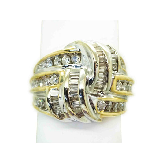 Natural Diamond Weave Design Cocktail Ring 14k Two-Tone Gold Size 7