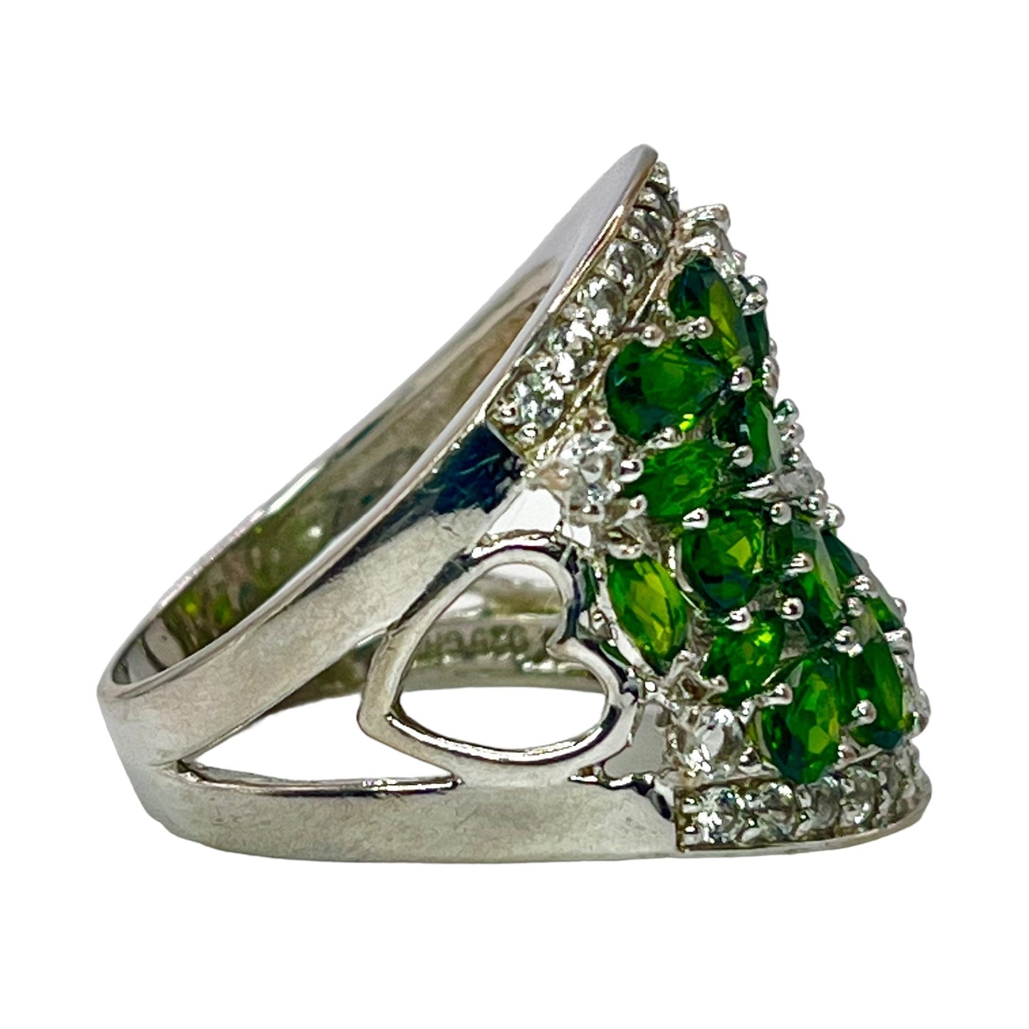 925 Sterling Silver Chrome Diopside CZ Accent Large Cocktail Statement Sz 8 Ring