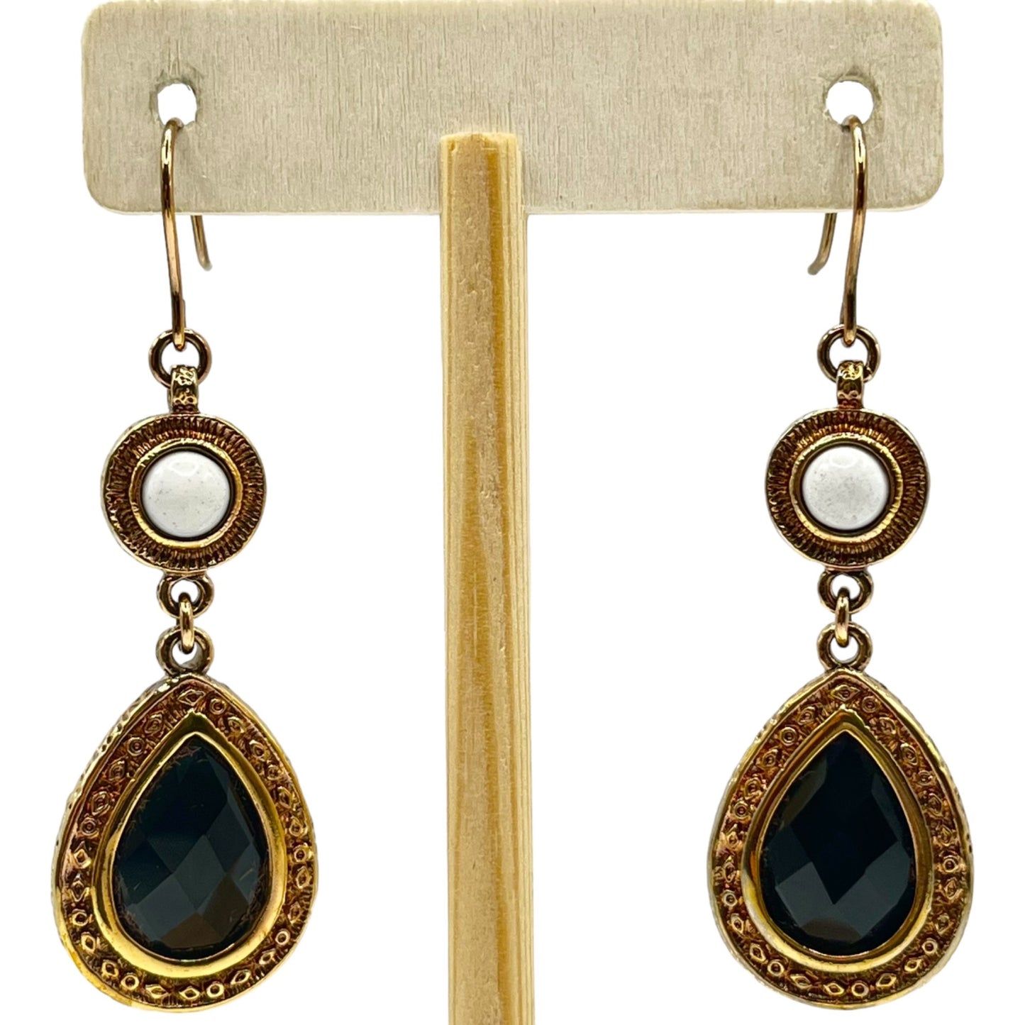 Bronzallure Gold Tone Dangle Drop Earrings Ornate Detailed White Black Formal