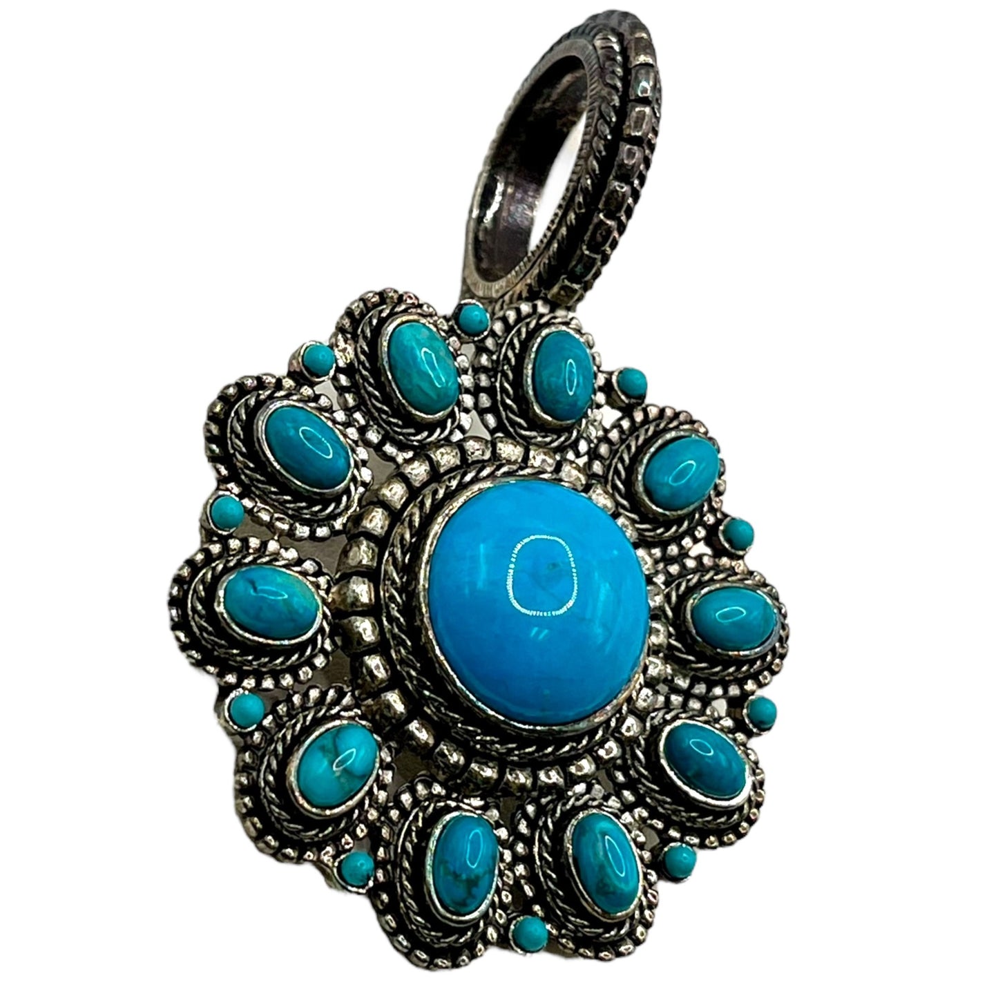 R.J. Graziano Faux Turquoise Silver Plated Pendant Flower Southwestern Bohemian