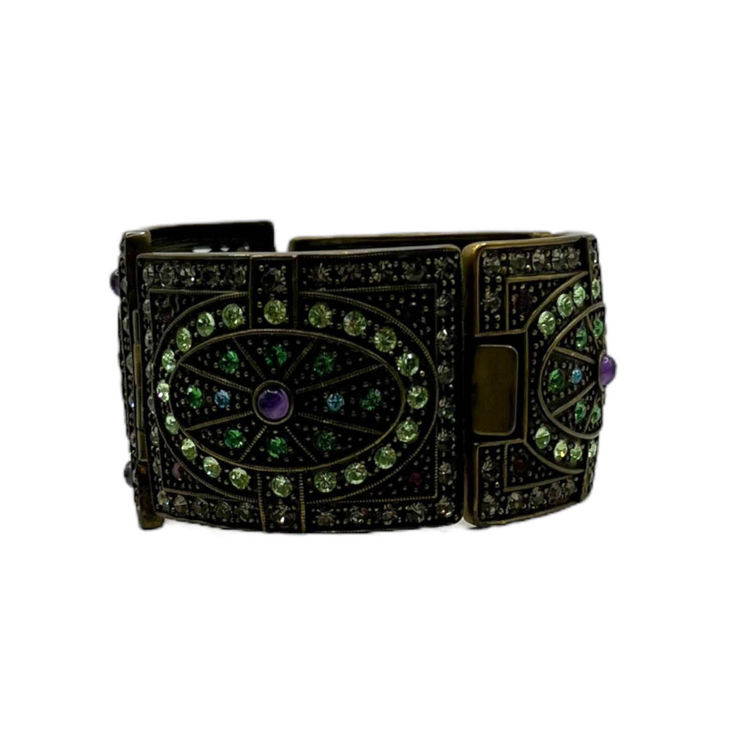 Heidi Daus Hinged Art Deco Wide Bracelet Crystals Bronze Tone Statement