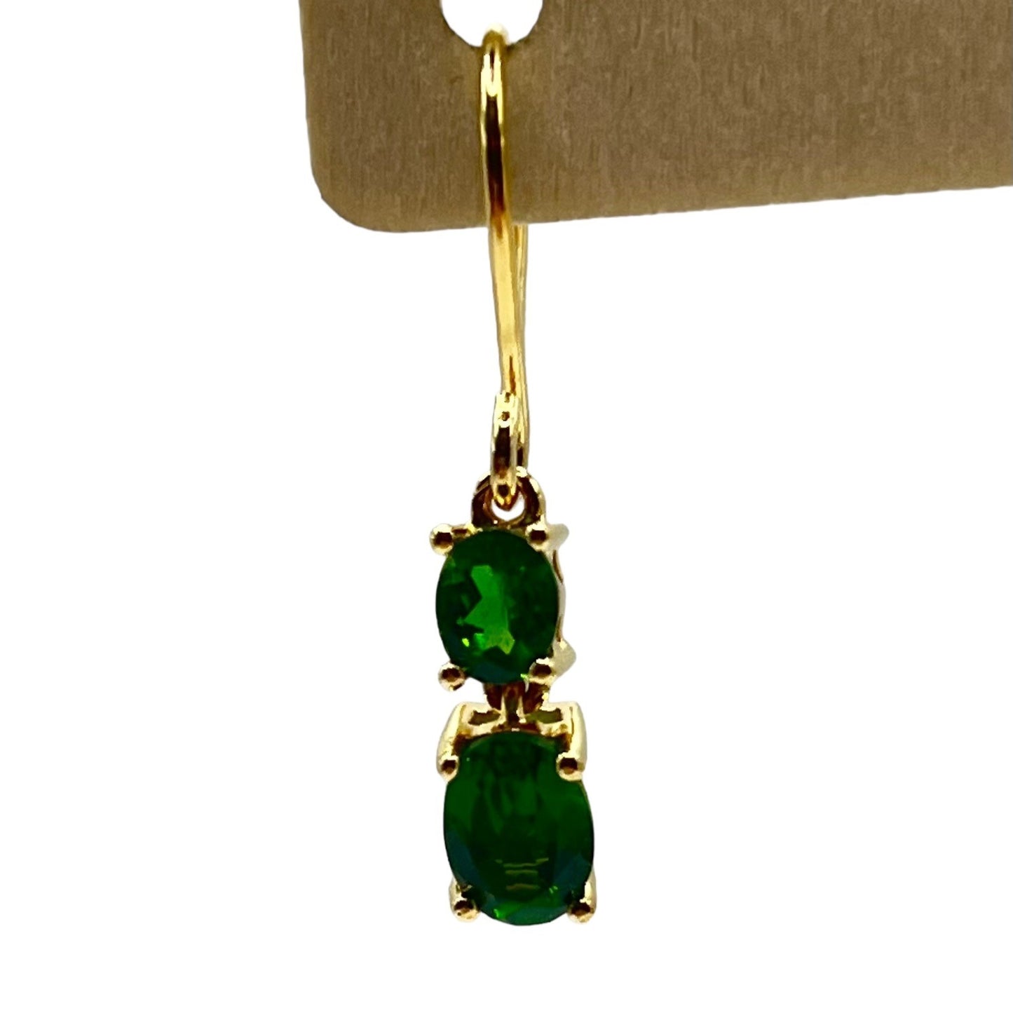 925 Sterling Silver Gold Layered Dangle Drop Earrings Green Stone Formal Elegant