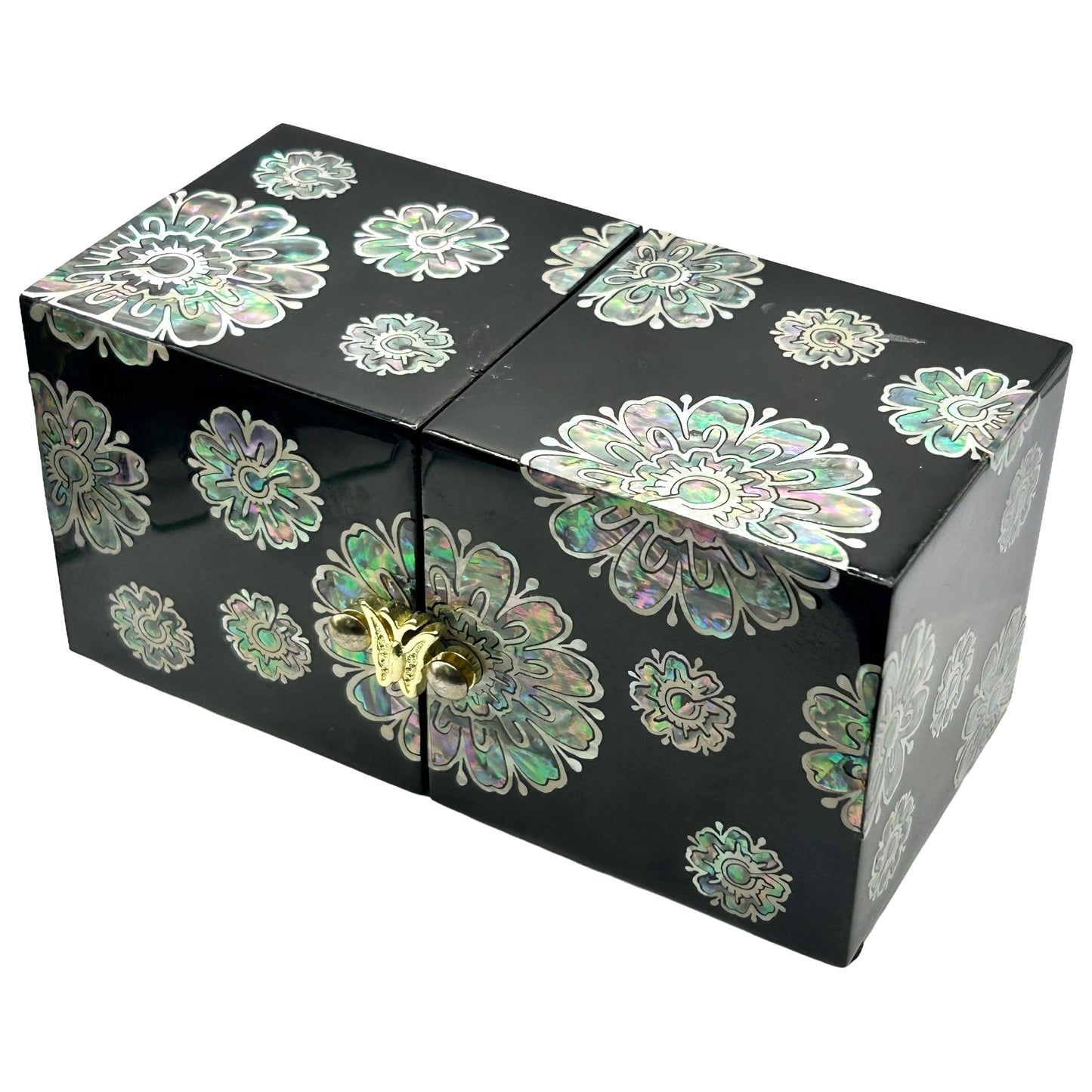 Bomano Handmade Rectangle Mother of Pearl Flower Jewelry Box - USED