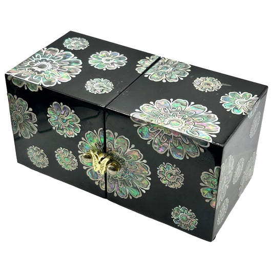 Bomano Handmade Rectangle Mother of Pearl Flower Jewelry Box - USED
