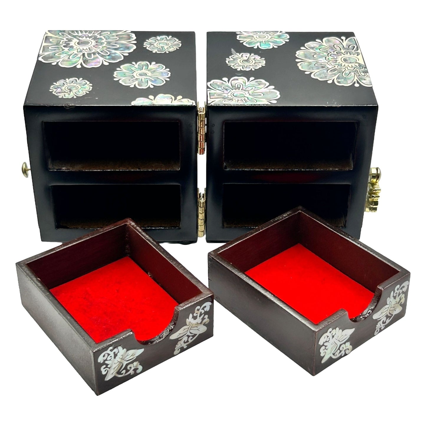 Bomano Handmade Rectangle Mother of Pearl Flower Jewelry Box - USED