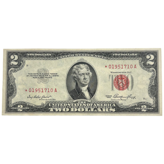 Series 1953 $2 Banknote Star Note Serial Float Error -  ☆01951710A