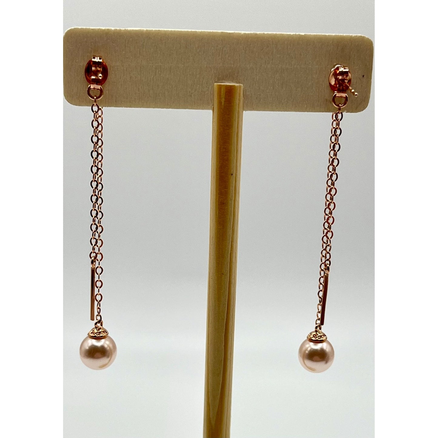 Ross Simons Sterling Silver Rose Gold Layered Dangle Faux Pink Pearl Earrings