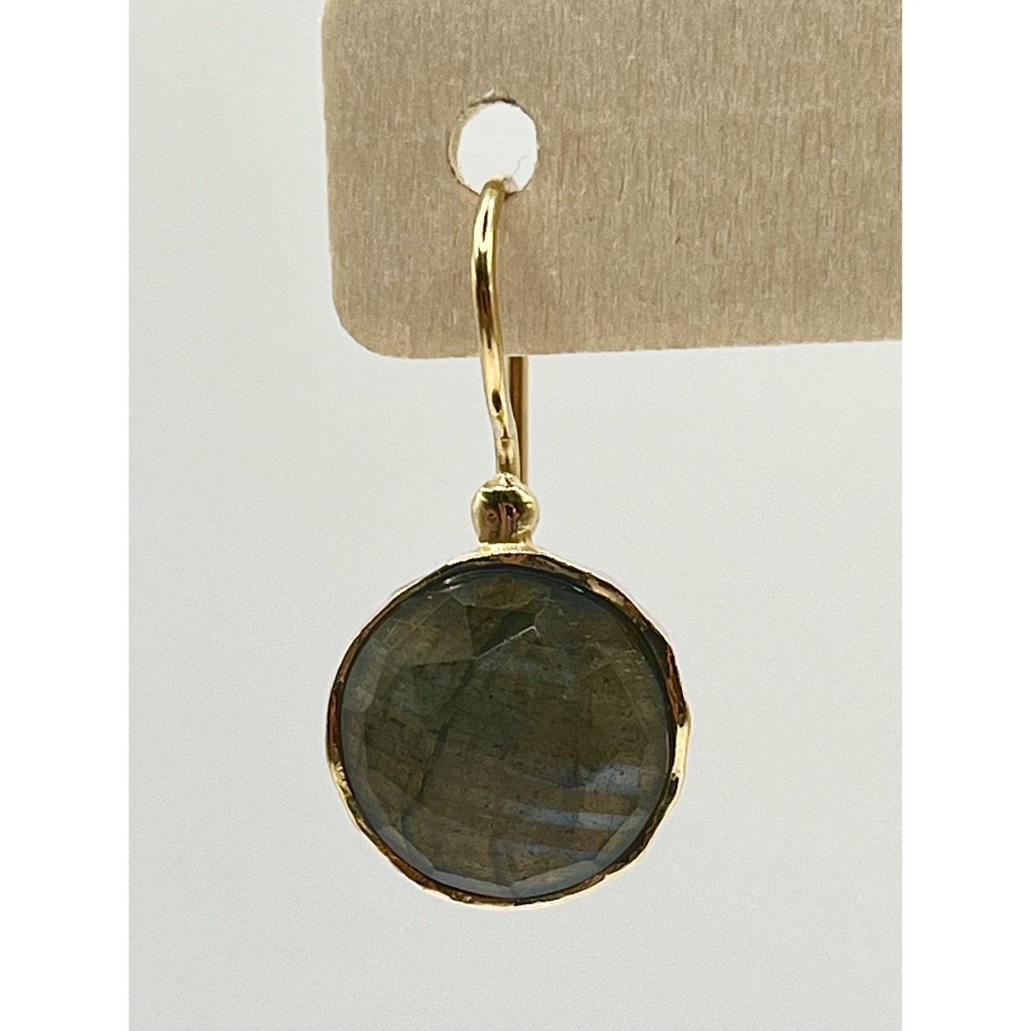 Gold Layered Sterling Silver Labradorite Bezel Round Pendant Dangle Earrings