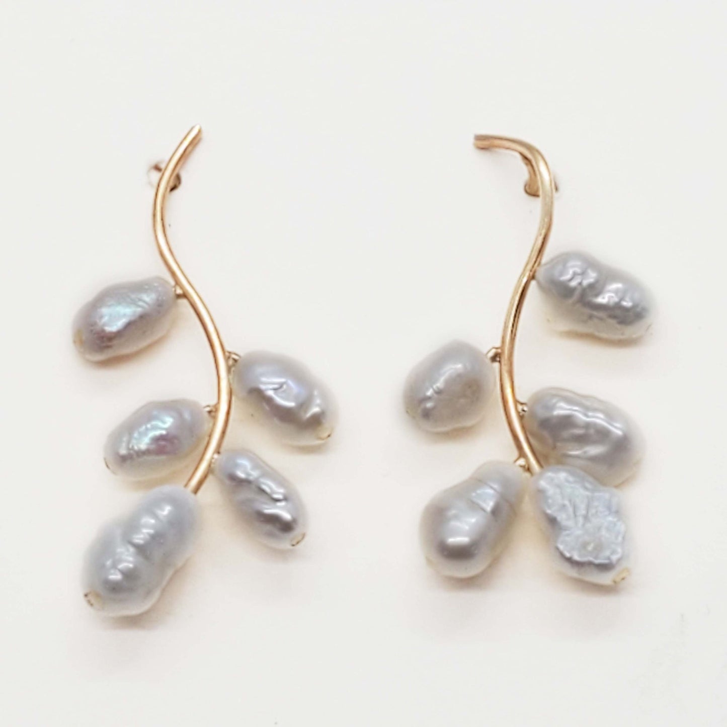 Baroque Pearl Drop Branch Stud Earrings 14k Gold