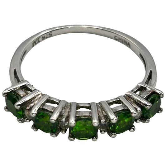 Chromium Diopside with White Topaz Rhodium Plated Sterling Silver Ring - Size 9