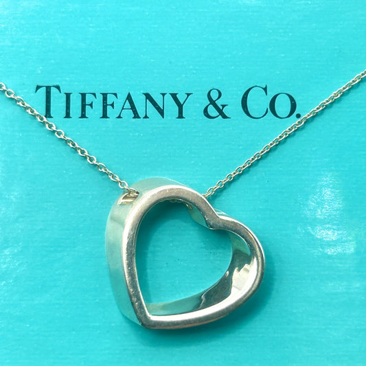 Vintage Tiffany & Co. 3D Geometric Open Heart 925 Sterling Silver 16" Necklace