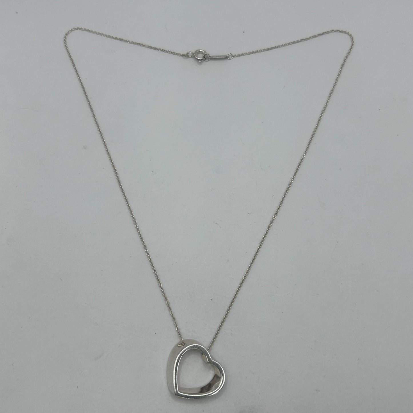 Vintage Tiffany & Co. 3D Geometric Open Heart 925 Sterling Silver 16" Necklace