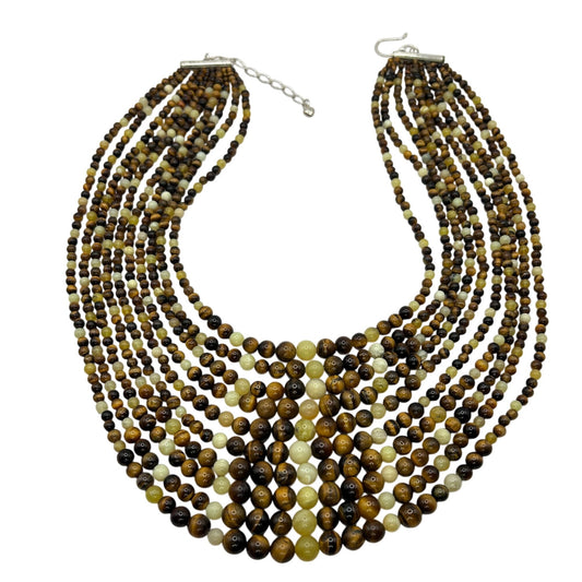 Jay King Mine Find Tigers Eye Yellow Opal 10-Strand 16.5" Necklace 925 Sterling