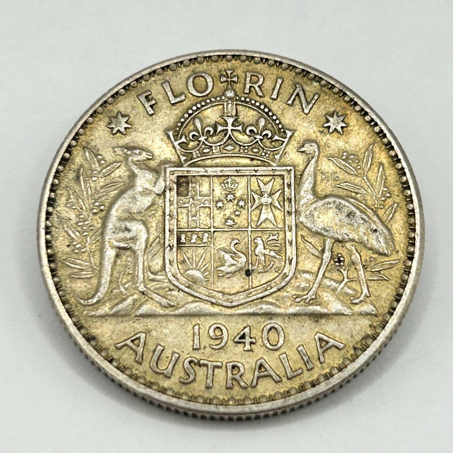 Australia 1940, Florin, Silver - KGVI, Commonwealth, Melbourne Kangaroo KEY 1