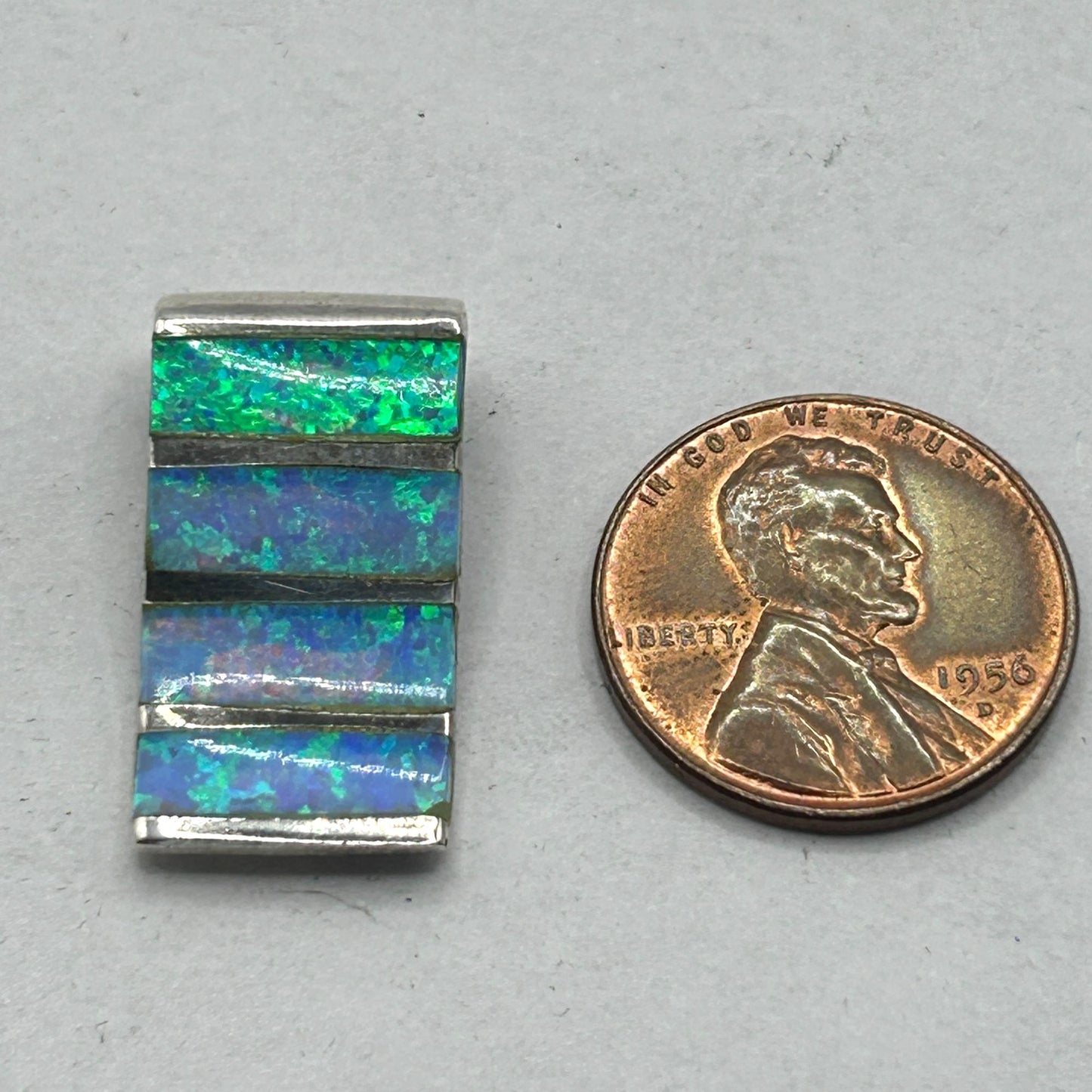 Vintage 925 Sterling Silver Blue Fire Opal Inlay Modernist Necklace Pendant