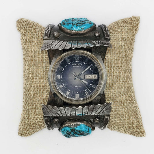 Southwestern W Spencer Navajo Watch Turquoise Cuff Bracelet Sterling Silver