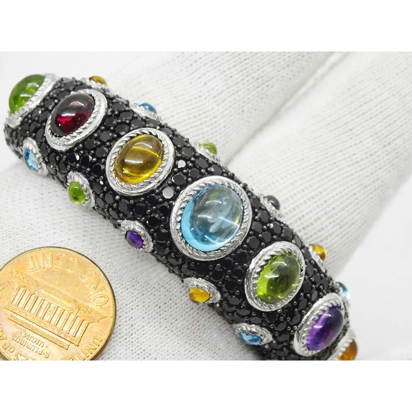 Judith Ripka Multi Gem Cuff Bracelet Sterling Silver