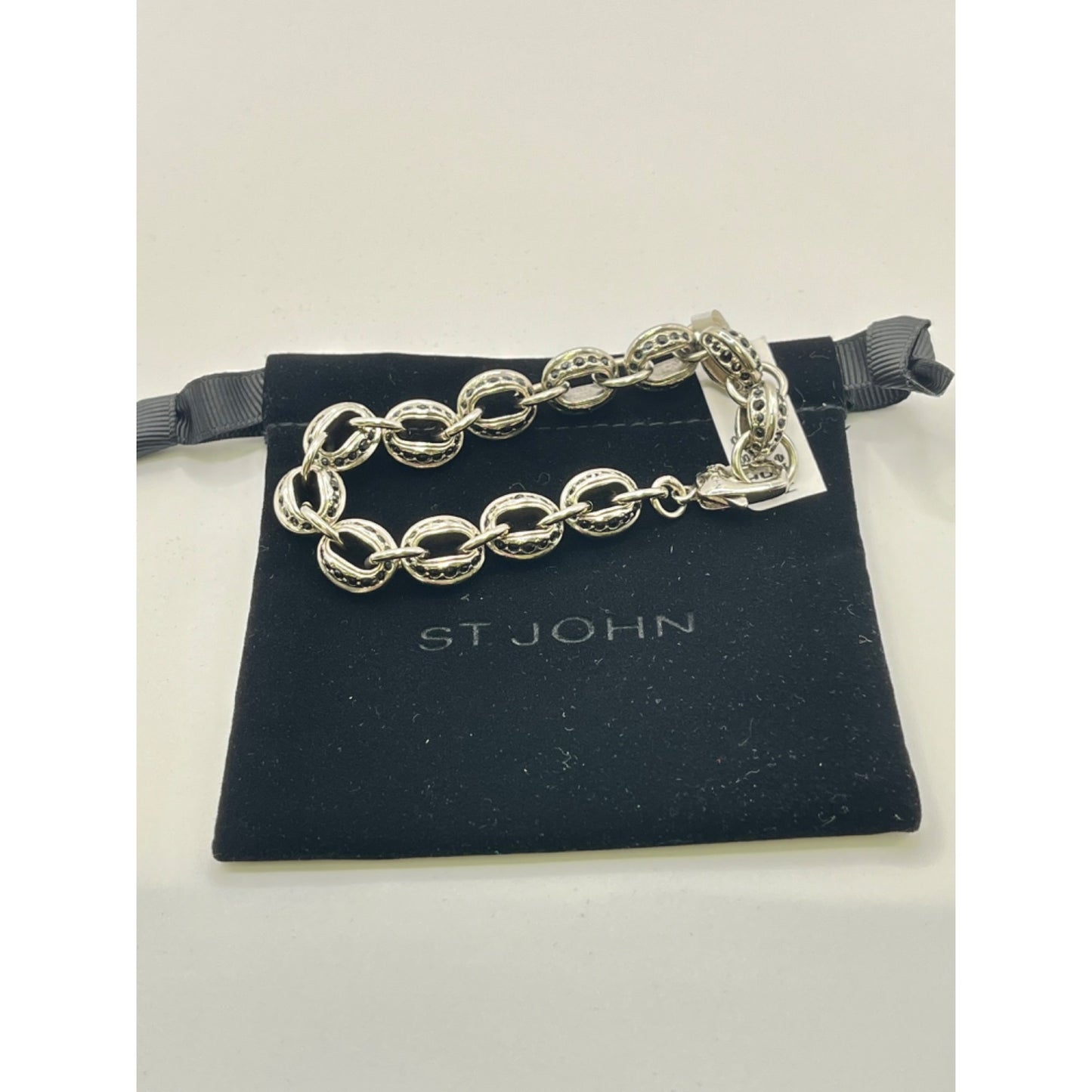 St. John Women's Silver Tone Link Bracelet Black Crystal Basic Classic