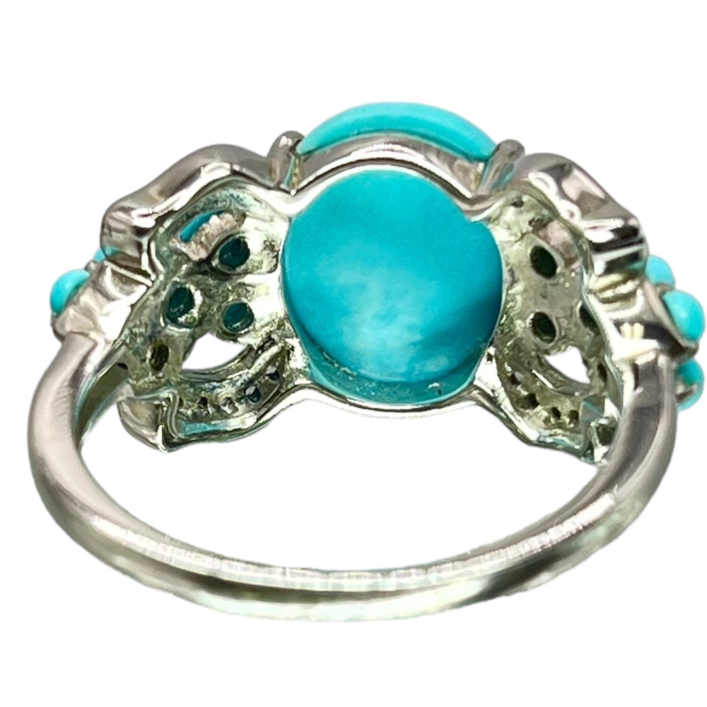 925 Sterling Silver Sleeping Beauty Turquoise CZ Sz 8 Ring Bohemian Southwestern