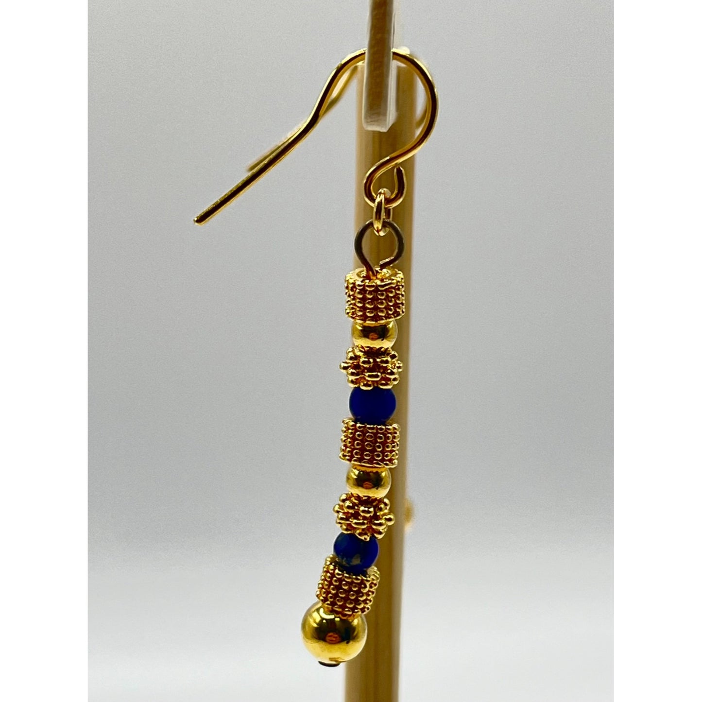 Gold Tone Totem Faux Lapis Drop Dangle Women's Earrings Fashion Colorful