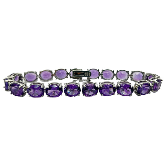 Amethyst/Sterling Dahlia Gemstone 7.5" Tennis Bracelet - 20 Stones