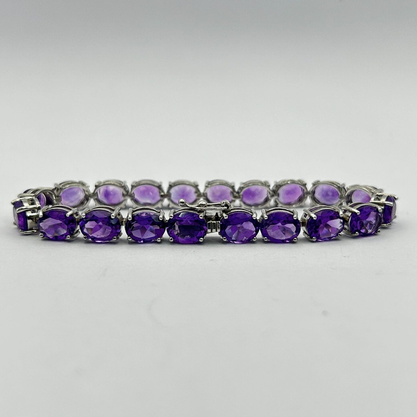 Amethyst/Sterling Dahlia Gemstone 7.5" Tennis Bracelet - 20 Stones